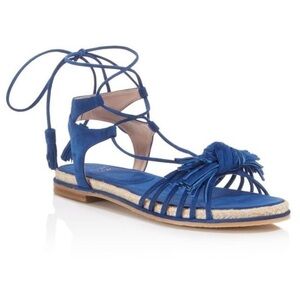 STUART WEITZMAN FLOWERPOT BLUE SANDALS FRINGE KNOT ESPADRILLE ANKLE WRAP SANDALS